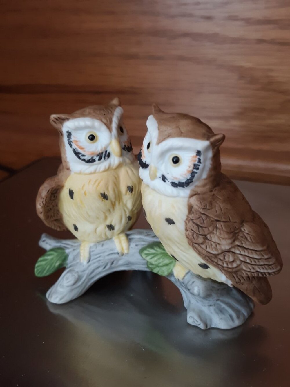 Lefton Sri Lanka Vintage Pair Ceramic Figurine Owls On Purch Branch